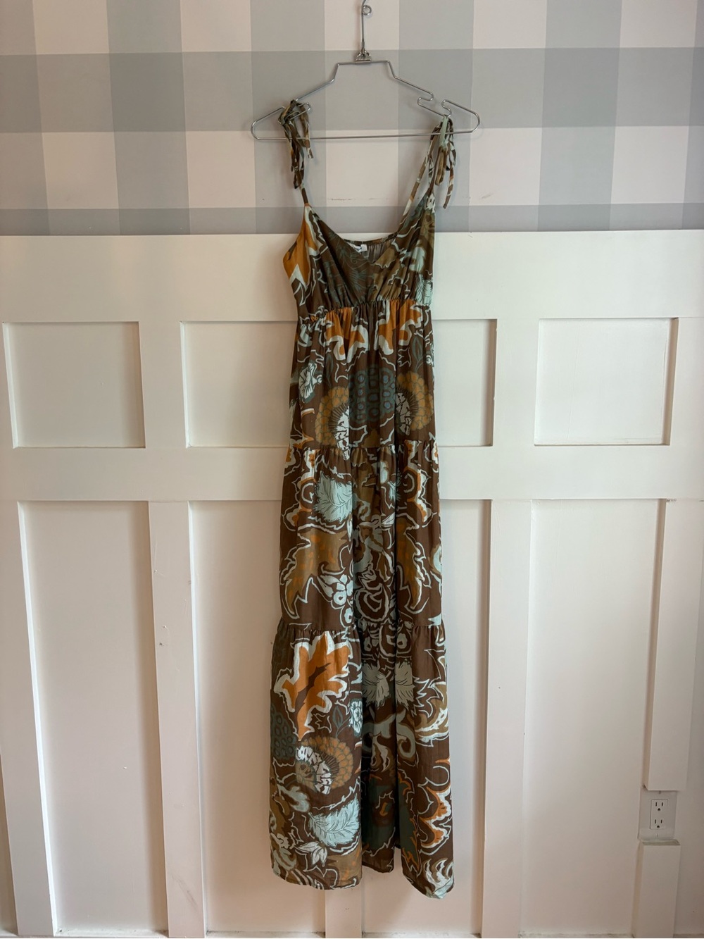 Sleeveless Brown Floral Tiered Maxi Dress Small - Picture 10 of 10